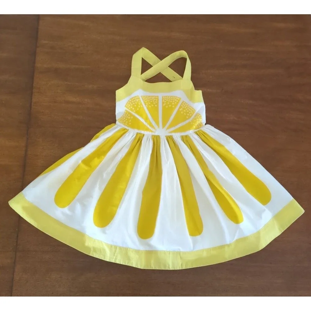 Mini boden girls Lemon Embellished Dress Yellow size 7/8 GUC